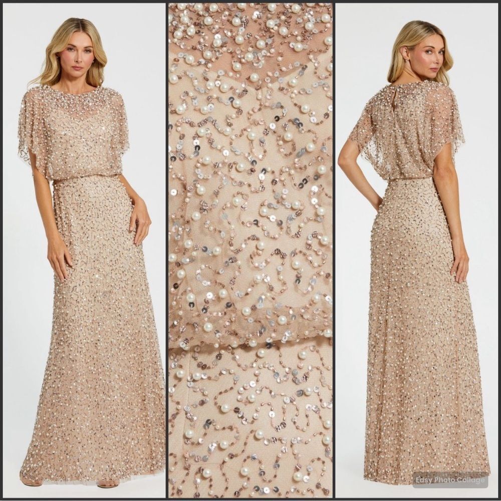 Mac Duggal 14523 Beige Beaded Mesh Cape Gown Dress Size 10